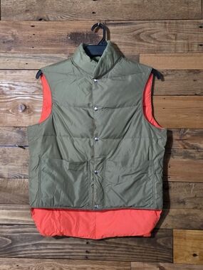 Comfy Goose Down Vest Mens M Green Orange Puffer Hunting Outdoor